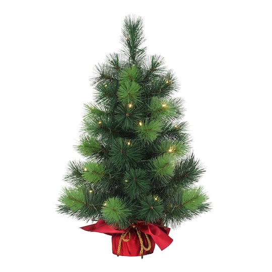 2ft. Pre-Lit Artificial Christmas Tree in Red Fabric Base, Warm White LED Lights
